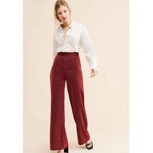 Audette Sz M Anthropologie Seventeen Metallic High Rise Wide Leg Pants Burgundy